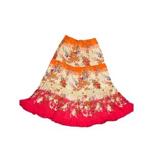 Forbidden Los Angeles Maxi Skirt L‎ Festival Floral Crochet Tiered Boho Hippie
